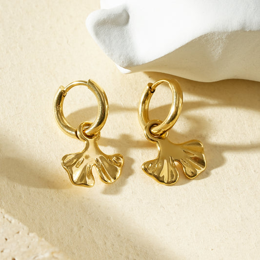 Boucles d'oreilles créoles pendantes Ginkgo brillantes