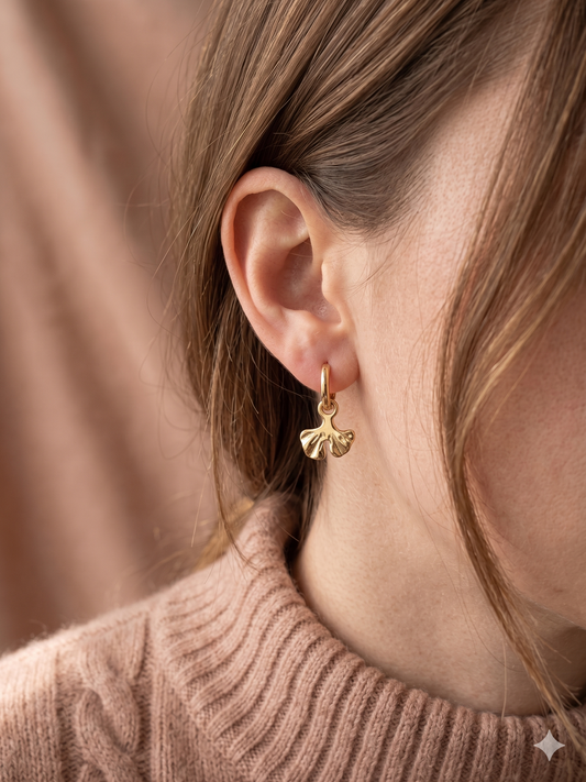 Boucles d'oreilles créoles pendantes Ginkgo brillantes