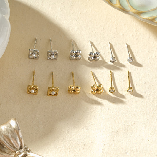 Lot de 3 paires de puces d'oreilles perles, billes et strass