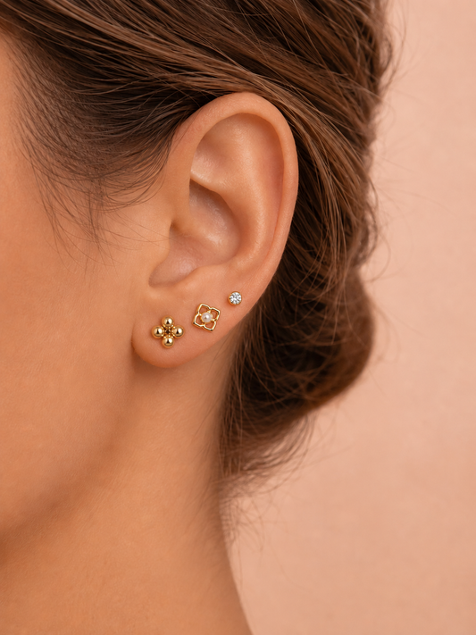Lot de 3 paires de puces d'oreilles perles, billes et strass