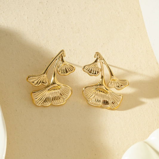 Boucles d’oreilles Ginkgo effet nervuré et bombé