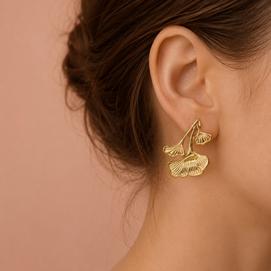 Boucles d’oreilles Ginkgo effet nervuré et bombé