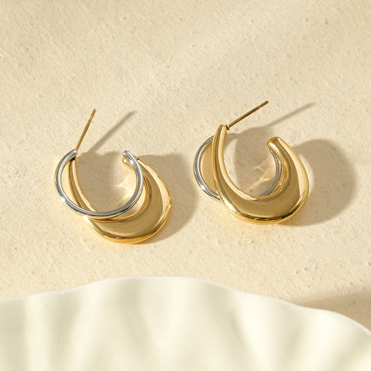 Boucles d’oreilles créoles bicolores épaisses style moderne