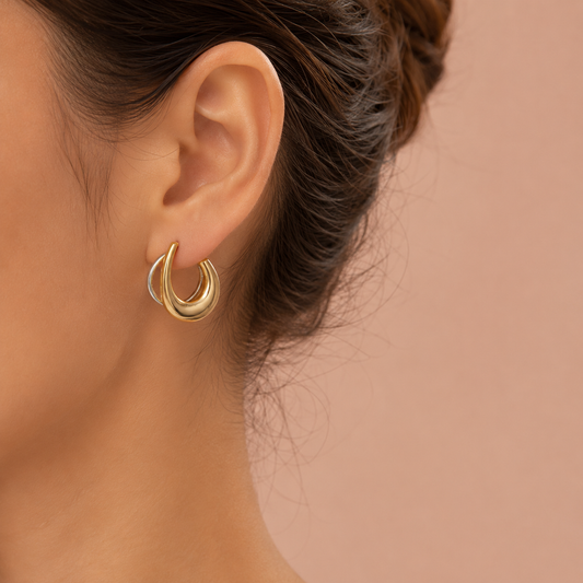 Boucles d’oreilles créoles bicolores épaisses style moderne