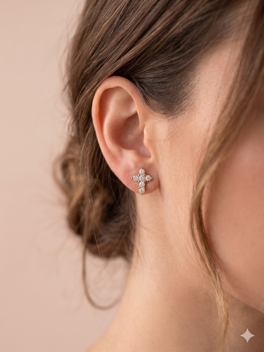 Puces d'oreilles croix pavé de strass