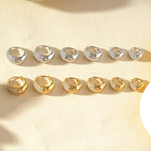 Lot de 3 paires créoles bombées demi-pavées de strass