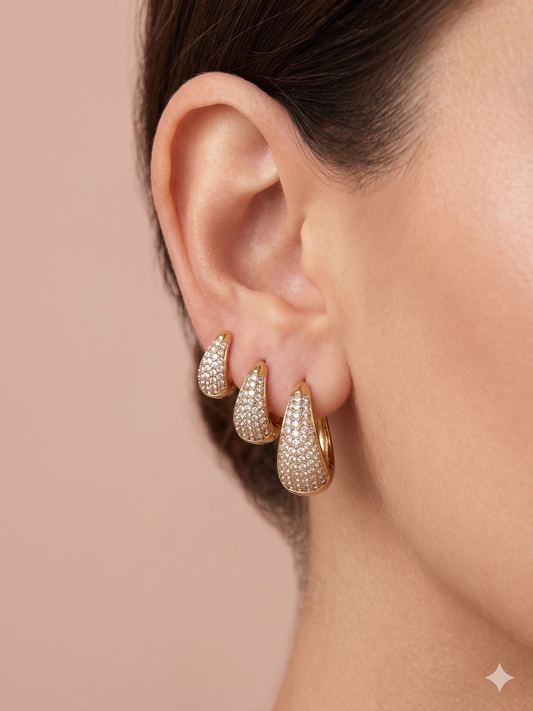 Lot de 3 paires créoles bombées demi-pavées de strass