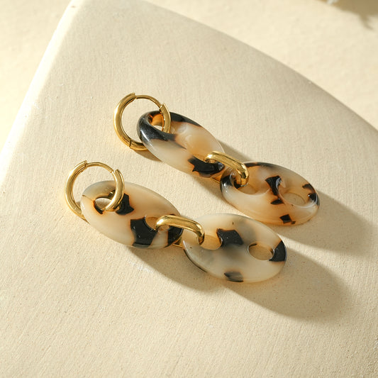 Boucles d'oreilles pendantes doubles anneaux léopard