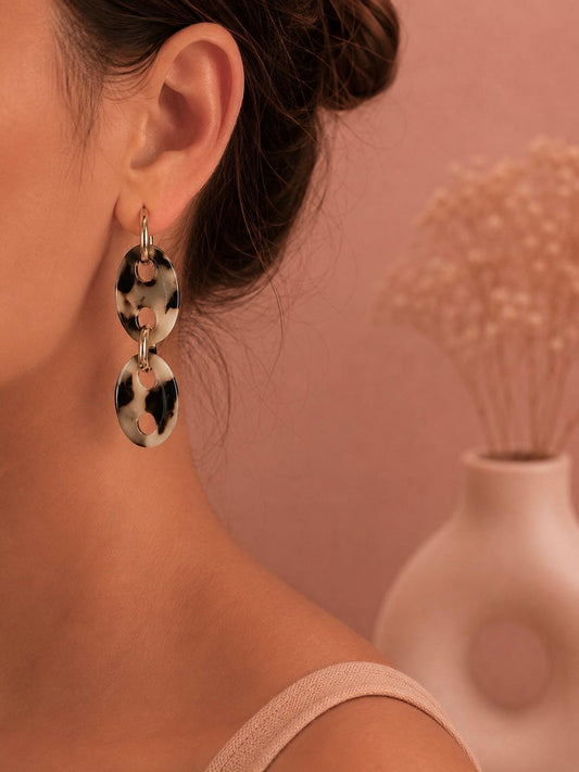 Boucles d'oreilles pendantes doubles anneaux léopard