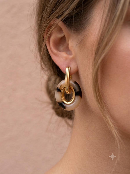 Boucles d'oreilles créoles anneau résine léopard