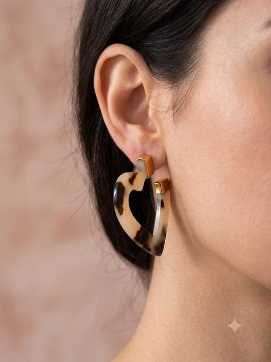 Boucles d'oreilles créoles cœur résine léopard