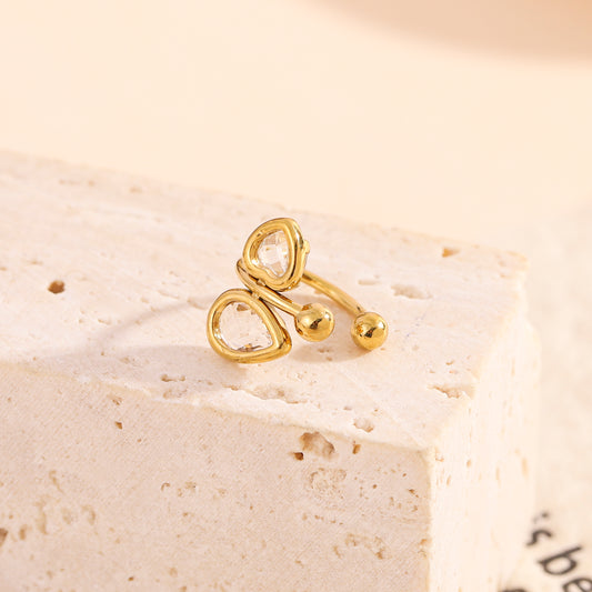 Bague d'oreille earcuff dorée strass forme goutte et cœur