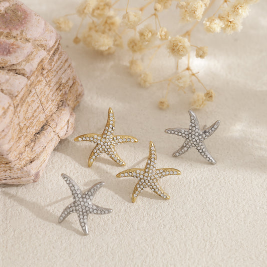 Boucles d'oreilles étoile de mer strassée et dansante