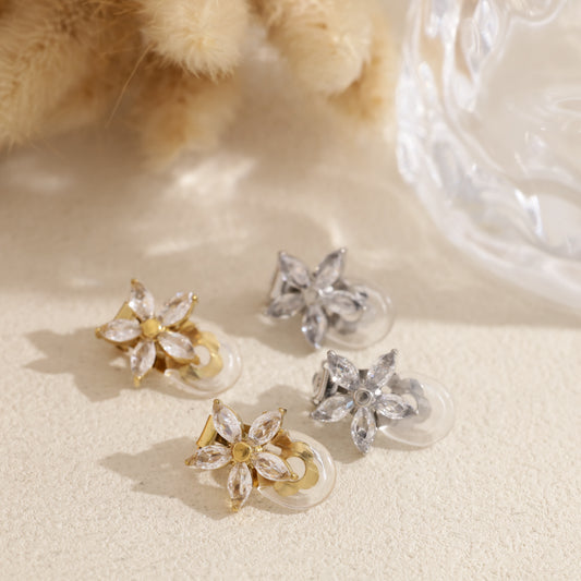 Boucles d'oreille à clip fleur cristal marquise