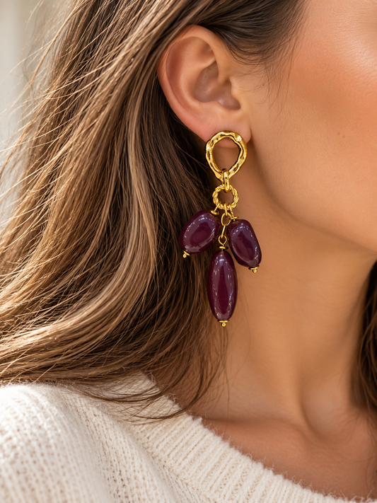 Boucles d'oreilles pendantes anneau martelé résine