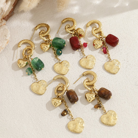 Boucles d'oreilles demi-créole cœur martelé pendants