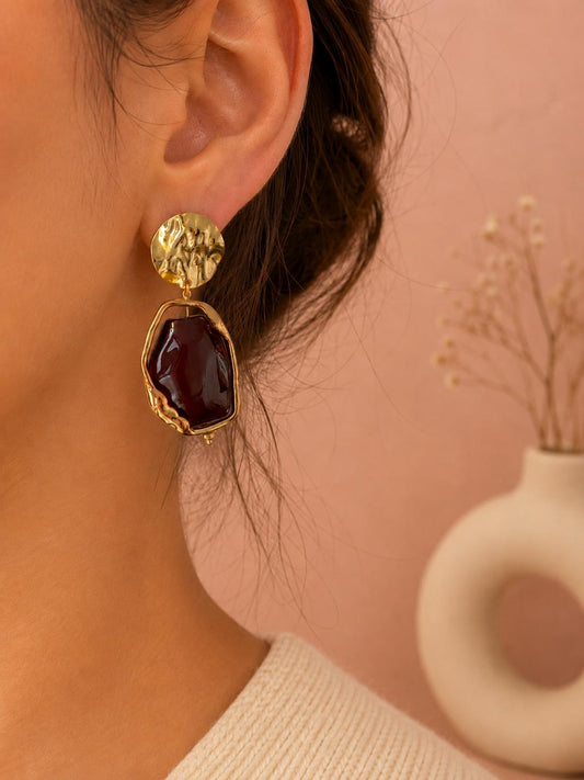 Boucles d'oreilles plaque martelé résine coloré pendante