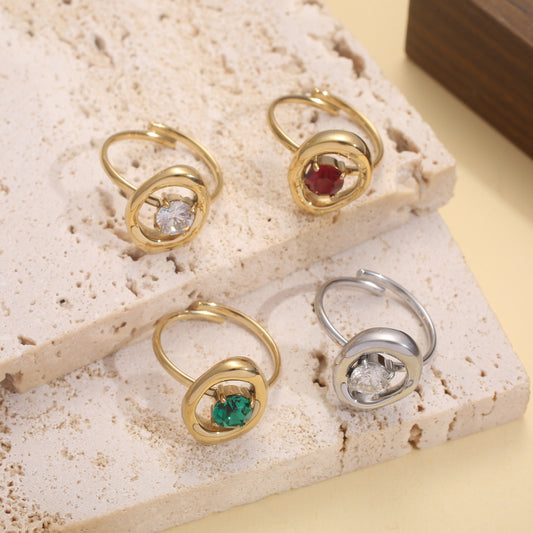 Bague spirale ovale cristal sertis