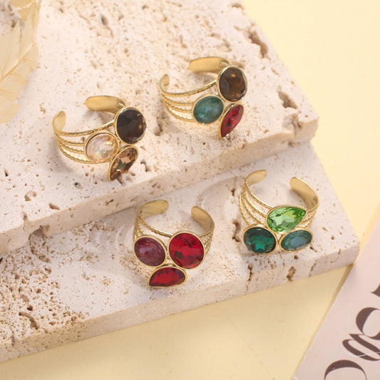 Bague triple cristaux facettés