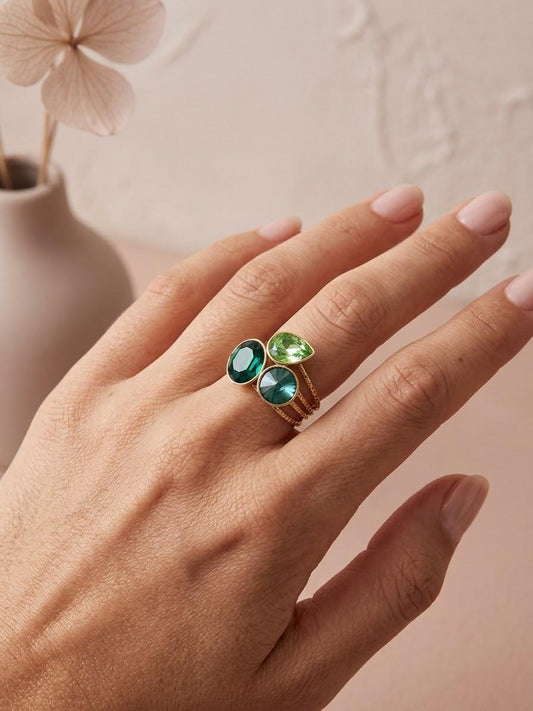 Bague triple cristaux facettés