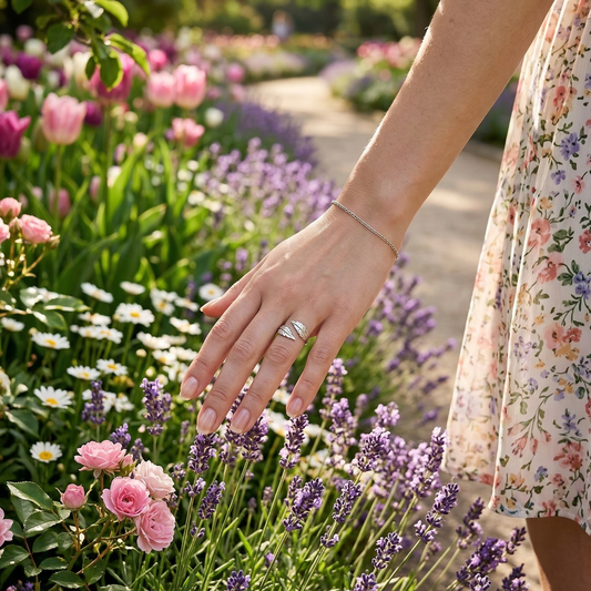 Bague fine ajustable ouverte à l’avant ornée de deux feuilles