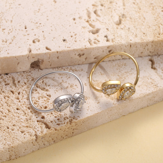 Bague ouverte deux gouttes strass