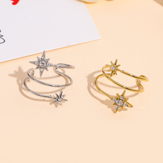 Bague ajustable triple anneaux étoiles strass