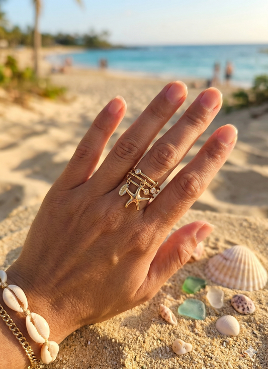 Bague ouverte tripe anneau avec étoile marine et strass