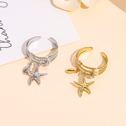 Bague ouverte tripe anneau avec étoile marine et strass