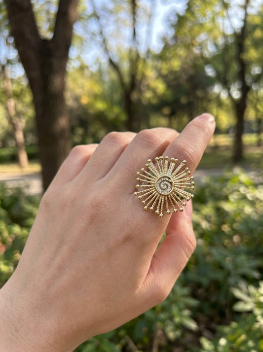 Bague ajustable à motif soleil rayonnant