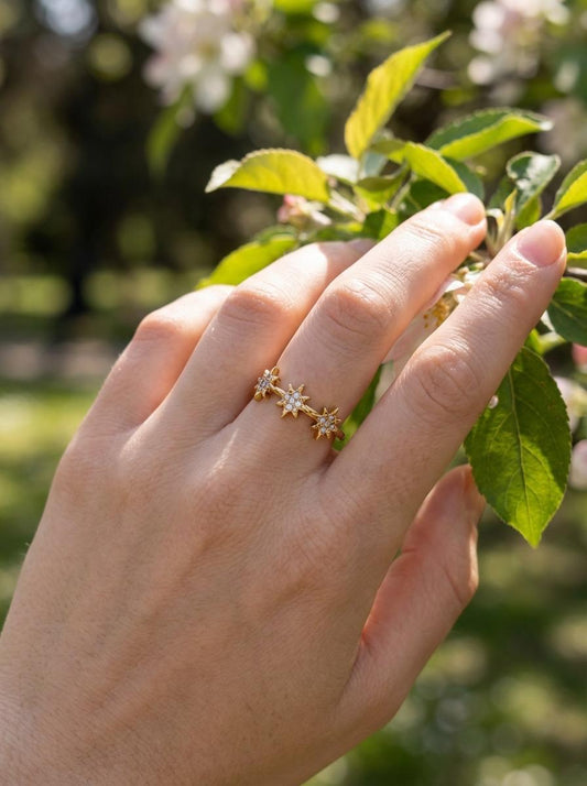 Bague ajustable ornée de 3 étoiles en strass