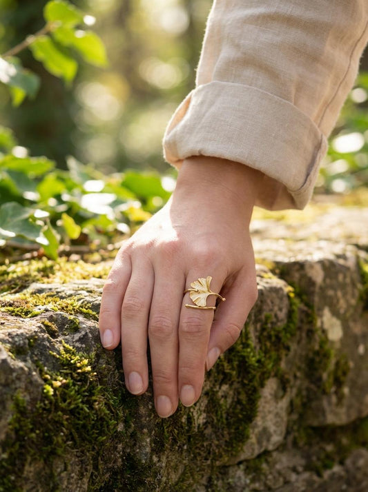 Bague ajustable feuille de ginkgo