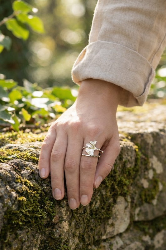 Bague ajustable feuille de ginkgo