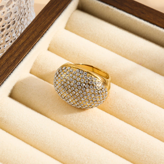 Bague ajustable ovale bombée et strassée