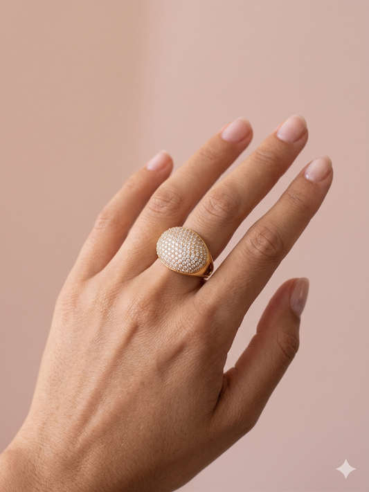 Bague ajustable ovale bombée et strassée