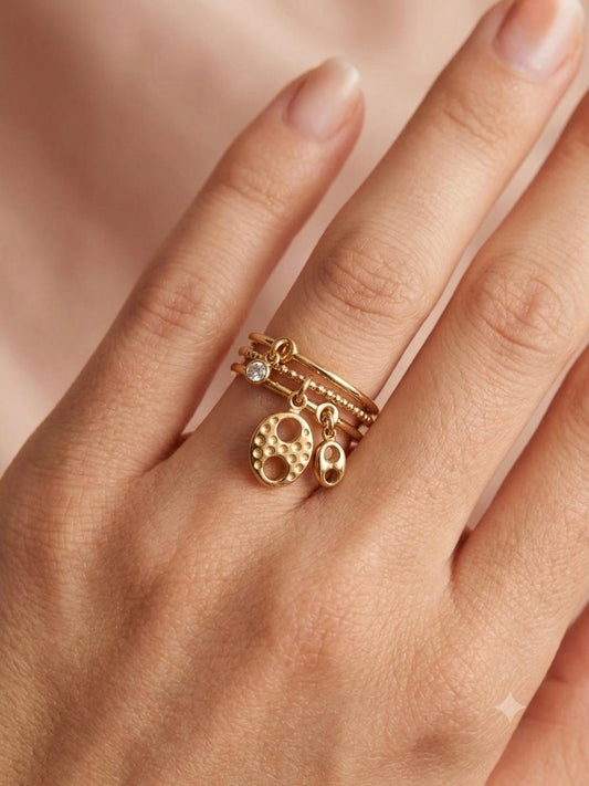 Bague triple rang ajustable à pampilles