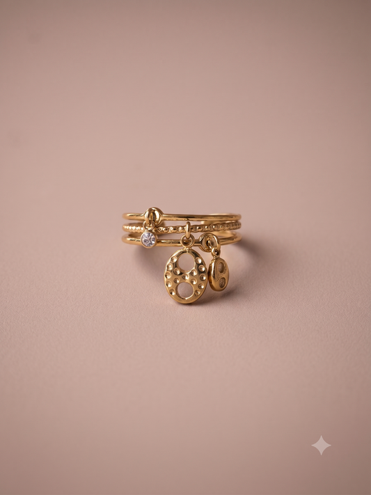 Bague triple rang ajustable à pampilles