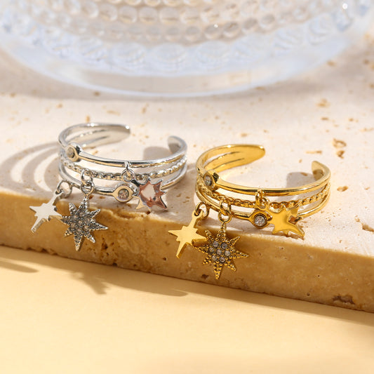 Bague multi lignes avec pendentifs étoilés
