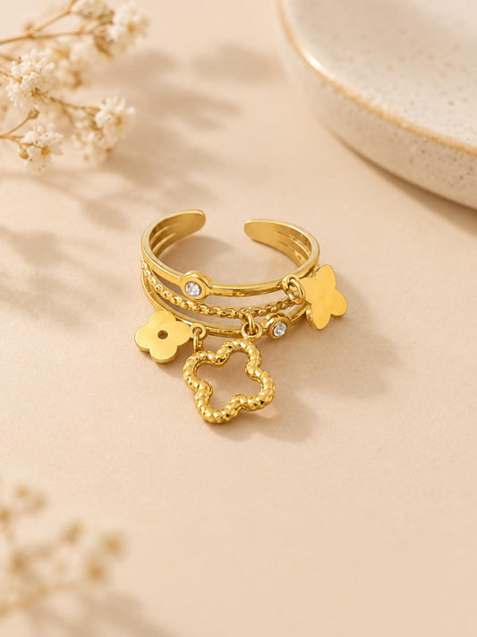 Bague multi lignes avec pendentifs fleuris