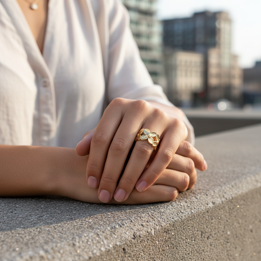 Bague ouverte ajustable à fleurs sculptées
