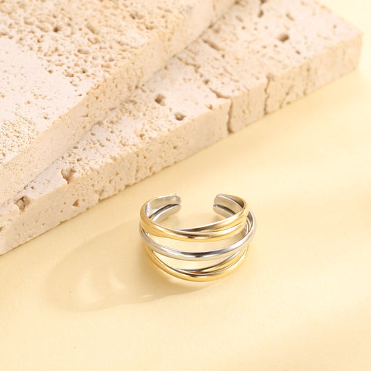 Bague ajustable bicolore multi lignes