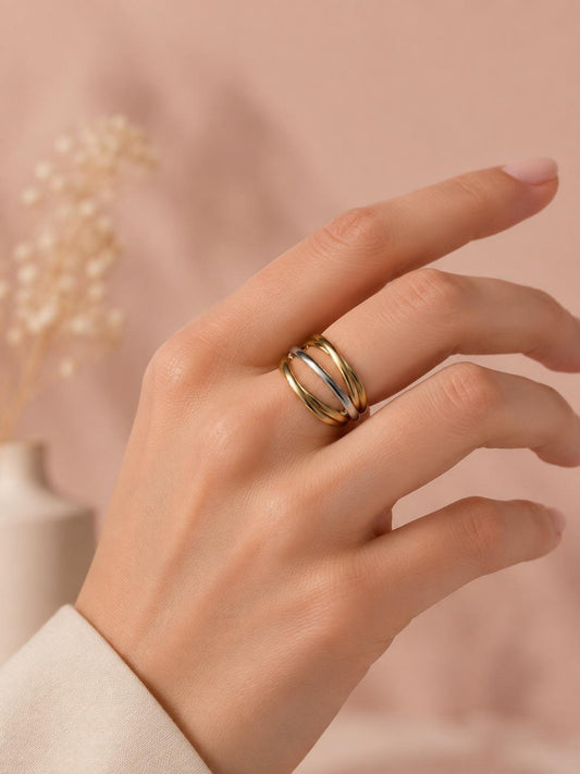 Bague ajustable bicolore multi lignes