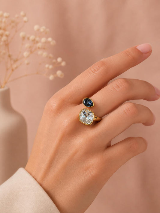 Bague ajustable deux pierres serties