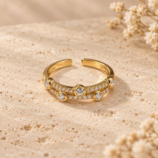 Bague ouverte double rang strass