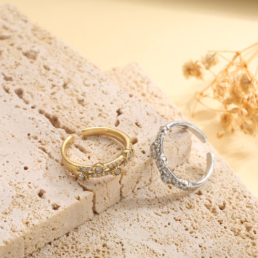Bague ouverte double rang strass