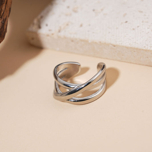Bague double ligne croix
