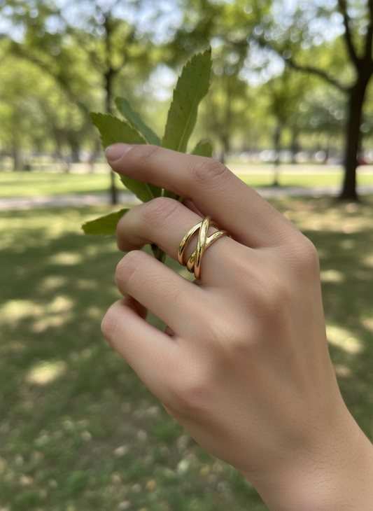 Bague double ligne croix