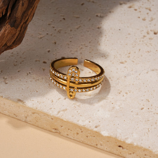 Bague ouverte triple anneau épingle sertie de strass