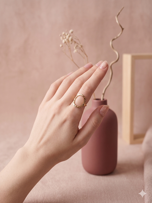 Bague ajustable ovale martelée