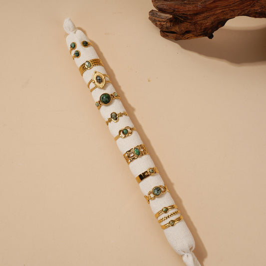 Lot de bagues dorées avec pierres naturelles turquoises africaines